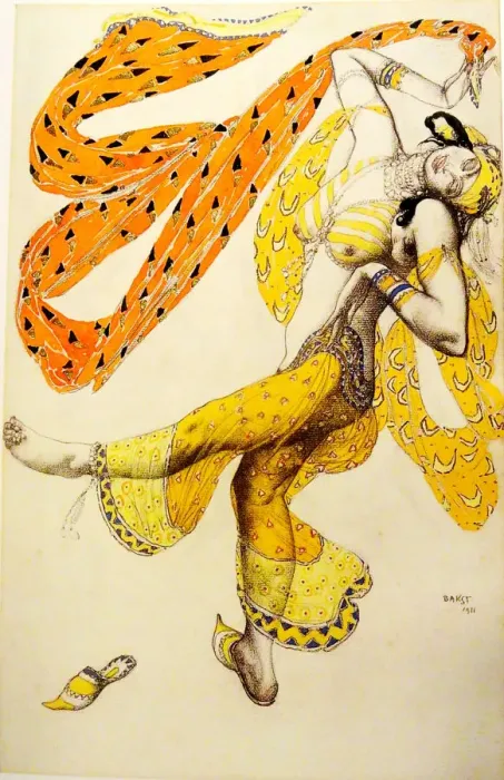 Framed Print : Odalisque. Costume design for the ballet Sheherazade by N. Rimsky-Korsakov, 1910. Artist: Bakst, Leon (1866-1924) Framed Print : Odalisque. Costume design for the ballet Sheherazade by N. Rimsky-Korsakov, 1910. Artist: Bakst, Leon (1866-1924)