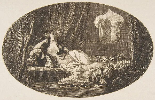 Odalisque reclining in a harem, from 'Titres de Romance', 1857