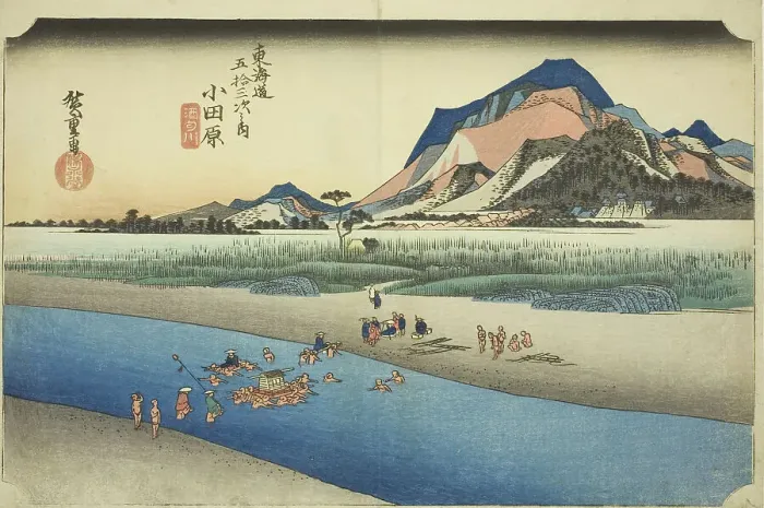 Framed Print : Odawara: The Sakawa River (Odawara, Sakawagawa), from the series Fifty-three Statio... c. 1833 / 34. Creator: Ando Hiroshige. Odawara: The Sakawa River (Odawara, Sakawagawa), from the series Fifty-three Statio... c. 1833 / 34 Framed Print : Odawara: The Sakawa River (Odawara, Sakawagawa), from the series Fifty-three Statio... c. 1833 / 34. Creator: Ando Hiroshige. Odawara: The Sakawa River (Odawara, Sakawagawa), from the series Fifty-three Statio... c. 1833 / 34