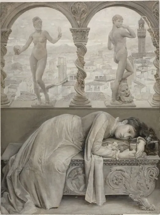 Framed Print : Ode on Melancholy, 1887. Creator: Will H. Low Framed Print : Ode on Melancholy, 1887. Creator: Will H. Low