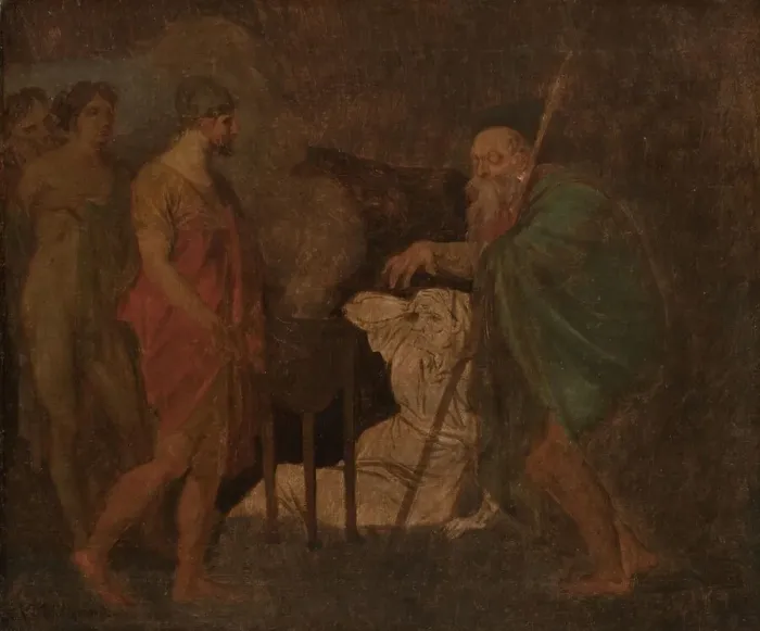 Framed Print : Odysseus Takes Counsel with Teiresias. From Homer´s Odyssey, 1809. Creator: Nicolai Abraham Abildgaard Framed Print : Odysseus Takes Counsel with Teiresias. From Homer´s Odyssey, 1809. Creator: Nicolai Abraham Abildgaard