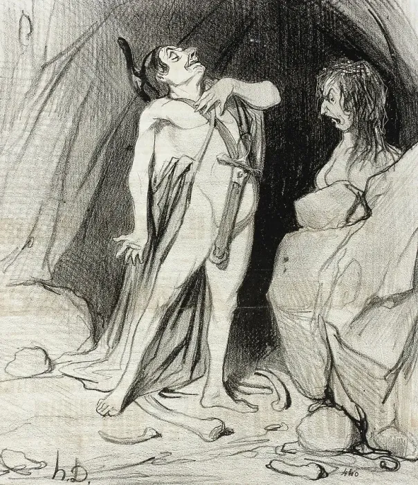 Framed Print : Oedipe chez le Sphinx, 1842. Creator: Honore Daumier Framed Print : Oedipe chez le Sphinx, 1842. Creator: Honore Daumier