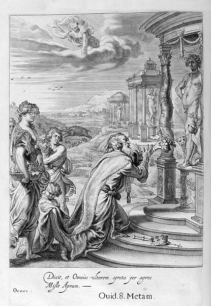 Oeneus, King of Calydon, having neglected Diana in a sacrifice is punished for his impiety, 1655. Artist: Michel de Marolles