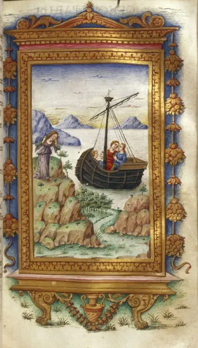 Framed Print : Oenone grieving at the sight of Paris with Helen (Illustration for The Heroides by Ovid), 1485-1499. Artist: Majorana, Cristoforo (active ca. 1480-1494)