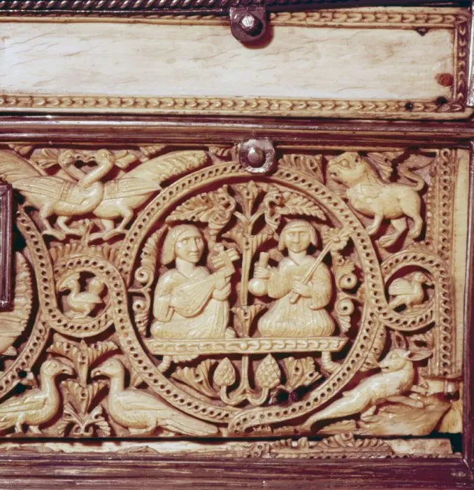 Framed Print : Detail of front of Ivory Casket, Hispano-Arabic work, Cordoba, 11th century Framed Print : Detail of front of Ivory Casket, Hispano-Arabic work, Cordoba, 11th century