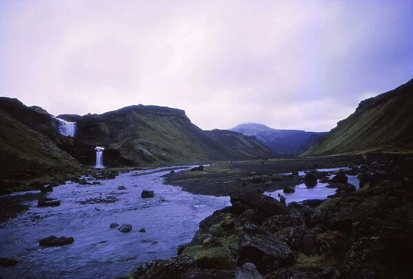 Ofaerfoss waterfall and Eldgja forge, Central Iceland, 20th century. Artist: CM Dixon