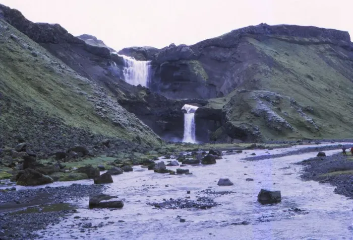 Framed Print : Ofaerofoss Waterfall in Eldgja (Fire Gorge), Central Iceland, 20th century. Artist: CM Dixon Framed Print : Ofaerofoss Waterfall in Eldgja (Fire Gorge), Central Iceland, 20th century. Artist: CM Dixon