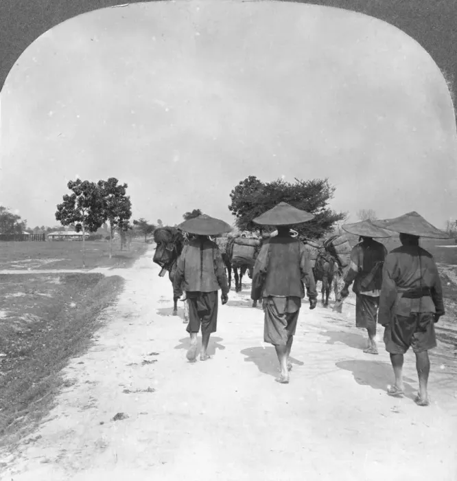Framed Print : Off to China from Bhamo, Burma, 1908. Artist: Stereo Travel Co Framed Print : Off to China from Bhamo, Burma, 1908. Artist: Stereo Travel Co