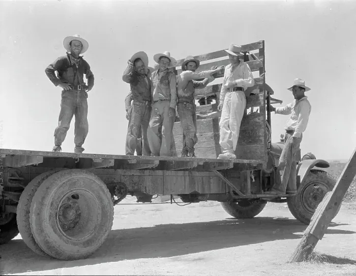 Framed Print : Off for the melon fields (Mexican labor), 1935. Creator: Dorothea Lange Framed Print : Off for the melon fields (Mexican labor), 1935. Creator: Dorothea Lange