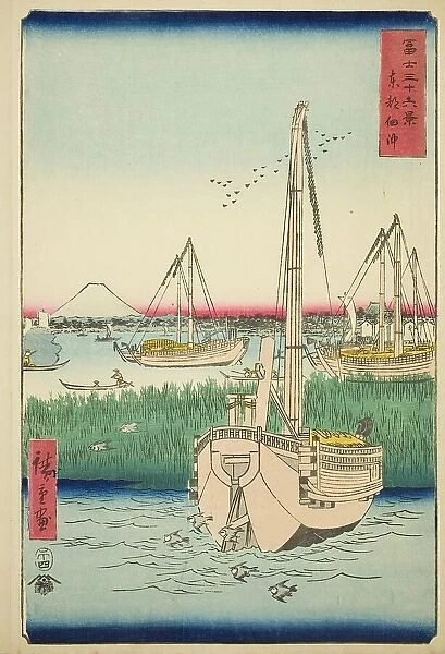 Off Tsukuda Island in the Eastern Capital (Toto Tsukuda oki), from the series 'Thirty-six... 1858. Creator: Ando Hiroshige. Off Tsukuda Island in the Eastern Capital (Toto Tsukuda oki), from the series 'Thirty-six... 1858