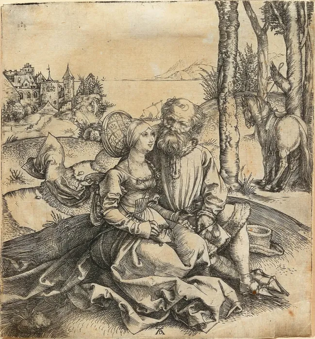 Framed Print : The offer of love (The ill-assorted couple), before 1496. Creator: Durer, Albrecht (1471-1528) Framed Print : The offer of love (The ill-assorted couple), before 1496. Creator: Durer, Albrecht (1471-1528)