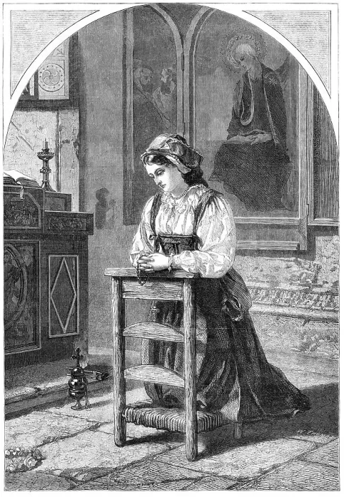 Framed Print : The Offering, by F. Wyburd, in the Exhibition of the British Institution, 1864. Creator: W Thomas