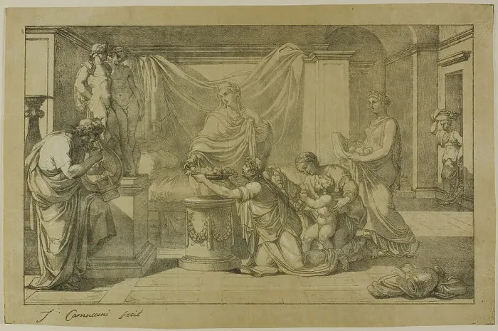 Framed Print : Offering to Lares, 1810. Creators: Vincenzo Camuccini, Alois Senefelder Framed Print : Offering to Lares, 1810. Creators: Vincenzo Camuccini, Alois Senefelder