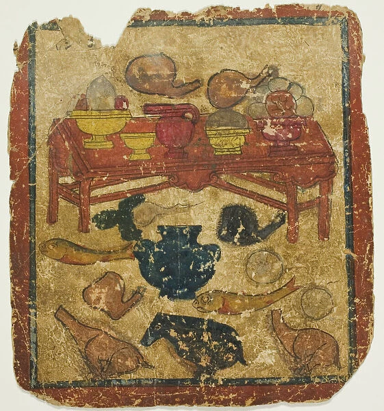 Offerings of Food, from a Set of Initiation Cards (Tsakali), 14th  /  15th century