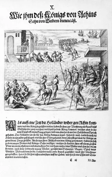 Framed Print : Offerings to the King, 1606. Artist: Theodore de Bry Framed Print : Offerings to the King, 1606. Artist: Theodore de Bry