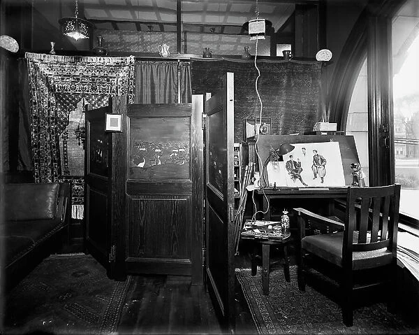 Office, furnishings and artist easel at Mulford & Petry Co. Detroit, Mich. between 1900 and 1910. Creator: Unknown. Office, furnishings and artist easel at Mulford & Petry Co. Detroit, Mich. between 1900 and 1910. Creator: Unknown