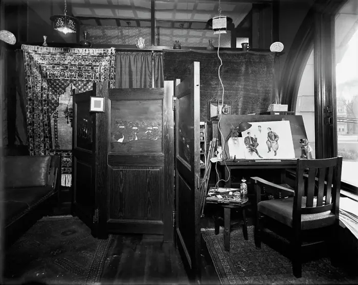 Framed Print : Office, furnishings and artist easel at Mulford & Petry Co. Detroit, Mich. between 1900 and 1910. Creator: Unknown. Office, furnishings and artist easel at Mulford & Petry Co. Detroit, Mich. between 1900 and 1910. Creator: Unknown Framed Print : Office, furnishings and artist easel at Mulford & Petry Co. Detroit, Mich. between 1900 and 1910. Creator: Unknown. Office, furnishings and artist easel at Mulford & Petry Co. Detroit, Mich. between 1900 and 1910. Creator: Unknown