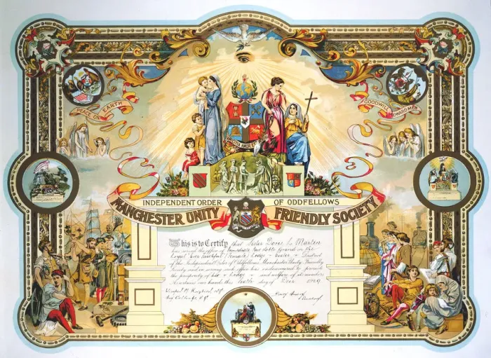 Framed Print : Office holders certificate of the Female Lodge of the Manchester Unity Friendly Society, 1929 Framed Print : Office holders certificate of the Female Lodge of the Manchester Unity Friendly Society, 1929