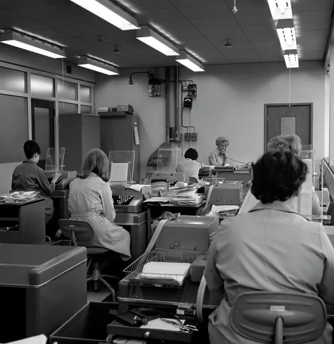 Framed Print : Office scene, Park Gate Iron & Steel Co, Rotherham, South Yorkshire, 1964. Artist Framed Print : Office scene, Park Gate Iron & Steel Co, Rotherham, South Yorkshire, 1964. Artist