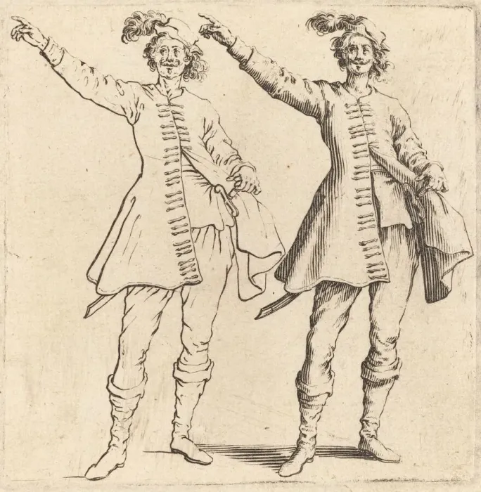 Framed Print : Officer, with Arm Extended, Front View, 1617 and 1621. Creator: Jacques Callot