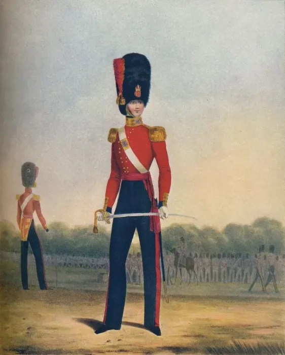 Framed Print : Officer of the Coldstream Guards (winter dress), 19th century (1909). Artists: Ralph Nevill, L Mansion,s Eschauzier Framed Print : Officer of the Coldstream Guards (winter dress), 19th century (1909). Artists: Ralph Nevill, L Mansion,s Eschauzier