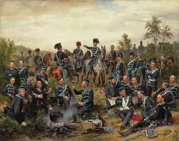 The officer corps of the 8th Royal Prussian Hussar Regiment, 1857. Creator: Camphausen, Wilhelm (1818-1885)