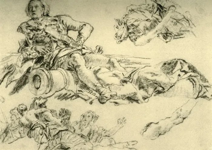Framed Print : Officer encamped beside a cannon, 1752-1753, (1928). Artist: Giovanni Battista Tiepolo Framed Print : Officer encamped beside a cannon, 1752-1753, (1928). Artist: Giovanni Battista Tiepolo