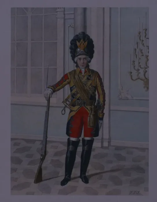 Framed Print : Officer of the Life Guards Cavalry Regiment in 1764-1796, Early 1840s. Artist: Terebenev, Mikhail Ivanovich (1795-1864)