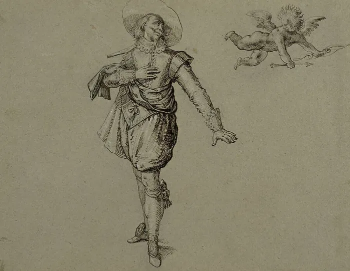 Framed Print : Officer standing, looking left on a flying cupid. Creator: Herman Breekerveld Framed Print : Officer standing, looking left on a flying cupid. Creator: Herman Breekerveld