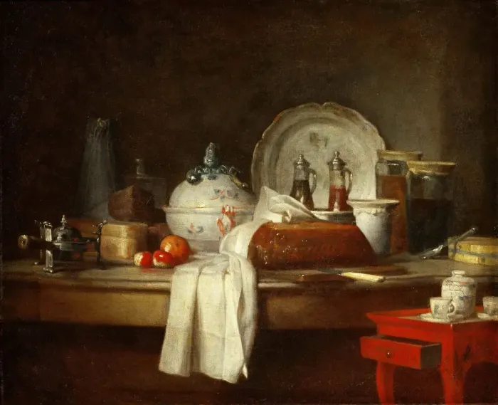 Framed Print : The Officers Mess or The Remains of a Lunch. Artist: Chardin, Jean-Baptiste Simeon (1699-1779) Framed Print : The Officers Mess or The Remains of a Lunch. Artist: Chardin, Jean-Baptiste Simeon (1699-1779)