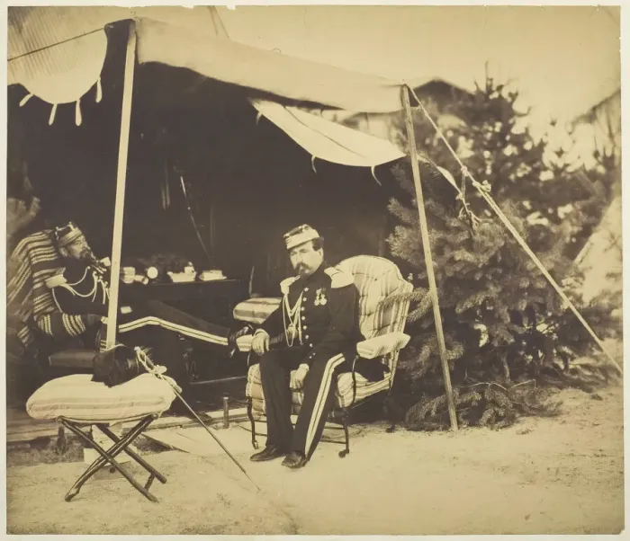 Framed Print : Officers Seated at a Tent, Camp de Chalons, 1857. Creator: Gustave Le Gray Framed Print : Officers Seated at a Tent, Camp de Chalons, 1857. Creator: Gustave Le Gray