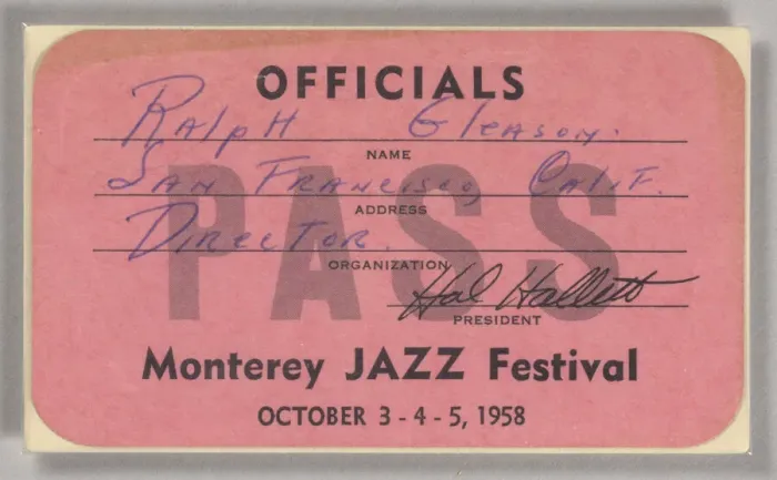 Framed Print : Official pass for the Monterey Jazz Festival, 1958. Creator: Unknown Framed Print : Official pass for the Monterey Jazz Festival, 1958. Creator: Unknown