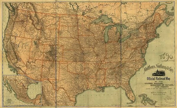 Official railroad map of the United States, Dominion of Canada and Mexico, 1890. Creator: Matthews, Northrup & Co (active 1890s). Official railroad map of the United States, Dominion of Canada and Mexico, 1890