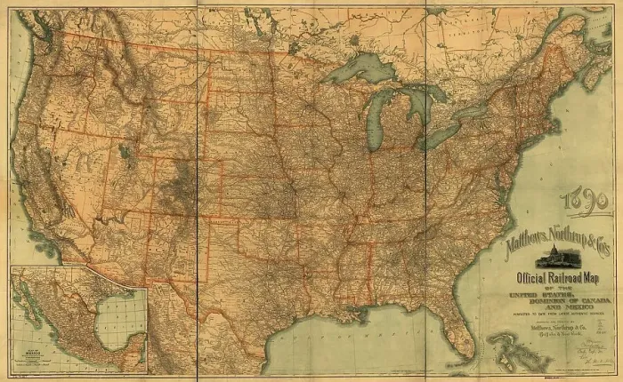 Framed Print : Official railroad map of the United States, Dominion of Canada and Mexico, 1890. Creator: Matthews, Northrup & Co (active 1890s). Official railroad map of the United States, Dominion of Canada and Mexico, 1890 Framed Print : Official railroad map of the United States, Dominion of Canada and Mexico, 1890. Creator: Matthews, Northrup & Co (active 1890s). Official railroad map of the United States, Dominion of Canada and Mexico, 1890