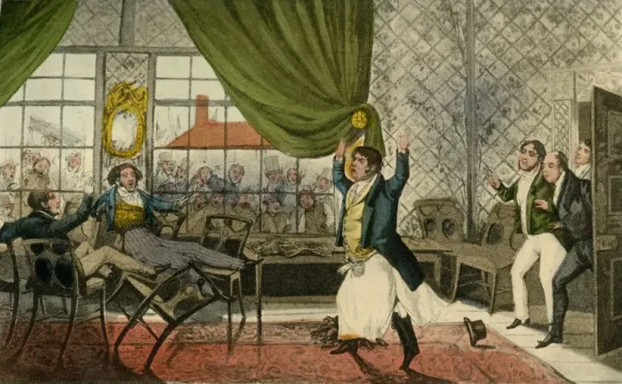 Framed Print : Oh Gentlemen! Gentlemen! heres a lamentable Occurrence, 1838. Artist: Henry Thomas Alken Framed Print : Oh Gentlemen! Gentlemen! heres a lamentable Occurrence, 1838. Artist: Henry Thomas Alken