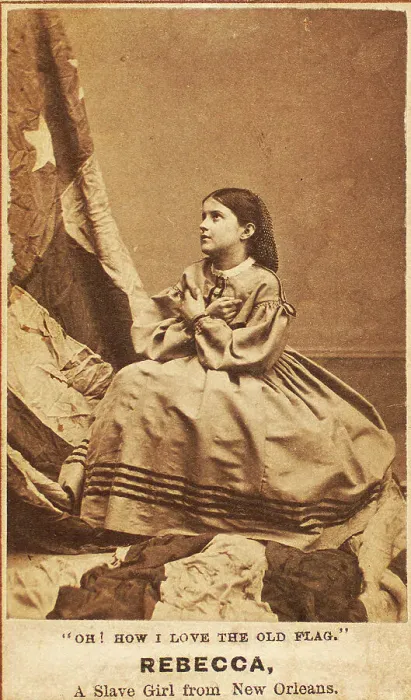 Framed Print : Oh, How I Love The Old Flag. Rebecca, A Slave Girl from New Orleans, 1864. Creator: Charles Paxson Framed Print : Oh, How I Love The Old Flag. Rebecca, A Slave Girl from New Orleans, 1864. Creator: Charles Paxson