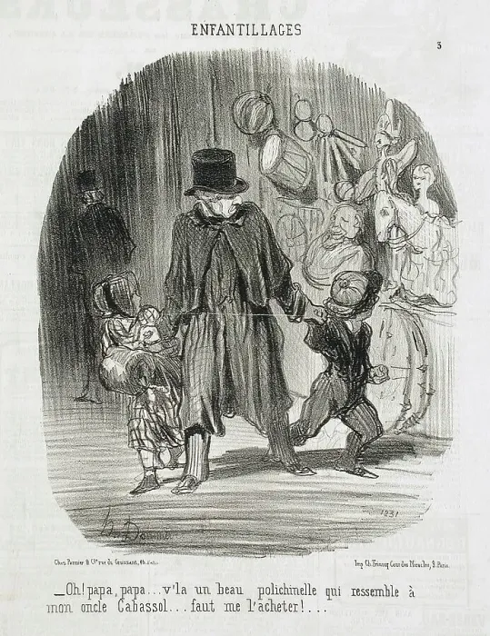Framed Print : Oh! Papa, Papa...v'là un beau polichenelle.. 1851. Creator: Honore Daumier Framed Print : Oh! Papa, Papa...v'là un beau polichenelle.. 1851. Creator: Honore Daumier