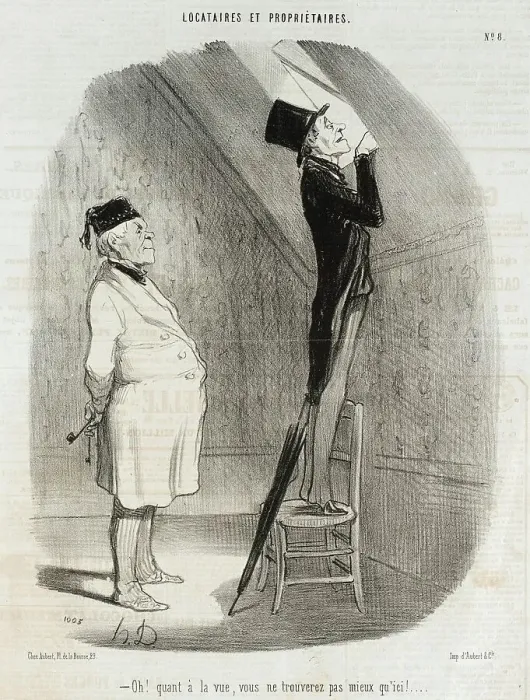 Framed Print : Oh! Quant à la vue, vous ne trouverez pas mieux qu'ici!, 1847. Creator: Honore Daumier Framed Print : Oh! Quant à la vue, vous ne trouverez pas mieux qu'ici!, 1847. Creator: Honore Daumier