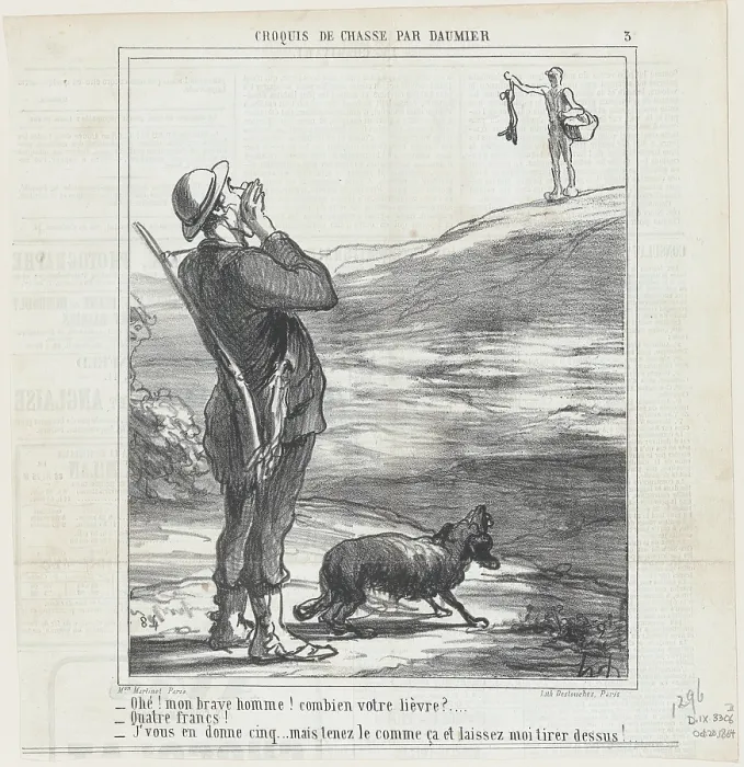 Framed Print : Ohe! mon brave homme! combien votre lievre?... 1864. Creator: Honore Daumier Framed Print : Ohe! mon brave homme! combien votre lievre?... 1864. Creator: Honore Daumier
