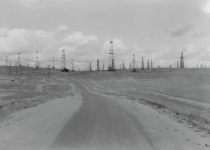 Framed Print : Oil fields, Kern County, California, 1938. Creator: Dorothea Lange Framed Print : Oil fields, Kern County, California, 1938. Creator: Dorothea Lange