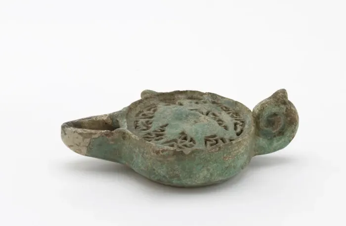 Framed Print : Oil lamp, (12th-13th century?). Creator: Unknown Framed Print : Oil lamp, (12th-13th century?). Creator: Unknown