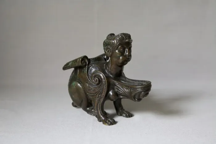 Framed Print : Oil Lamp in the Form of a Sphinx, cast c. 1525. Creator: Unknown Framed Print : Oil Lamp in the Form of a Sphinx, cast c. 1525. Creator: Unknown