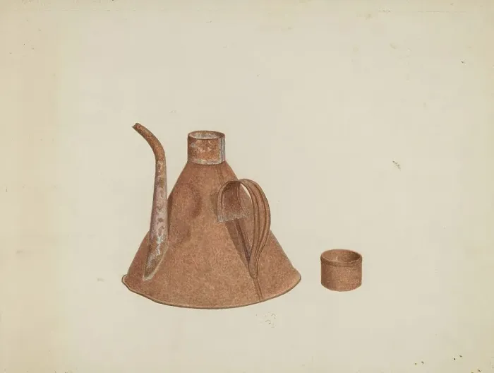 Framed Print : Oil Can with Spout, c. 1938. Creator: Earl Butlin Framed Print : Oil Can with Spout, c. 1938. Creator: Earl Butlin