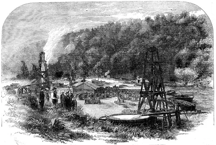 Framed Print : Oil-springs at Tarr Farm, Oil Creek, Venango County, Pennsylvania, 1862. Creator: Unknown Framed Print : Oil-springs at Tarr Farm, Oil Creek, Venango County, Pennsylvania, 1862. Creator: Unknown