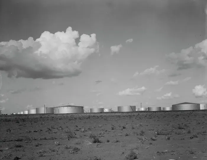 Framed Print : Oil tank farm near Odessa, Texas, 1937. Creator: Dorothea Lange Framed Print : Oil tank farm near Odessa, Texas, 1937. Creator: Dorothea Lange