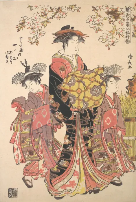 Framed Print : An Oiran Accompanied by Two Kamuro. Creator: Torii Kiyonaga Framed Print : An Oiran Accompanied by Two Kamuro. Creator: Torii Kiyonaga