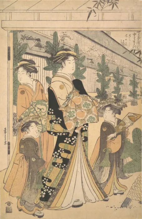 Framed Print : Two Oiran with Two Female Attendants in the Yoshiwara. Creator: Hosoda Eishi Framed Print : Two Oiran with Two Female Attendants in the Yoshiwara. Creator: Hosoda Eishi