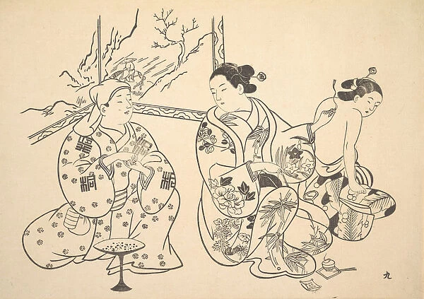 An Oiran Seated in a Parlor Applies the Fire Treatment to the Bared Back of Another Woman