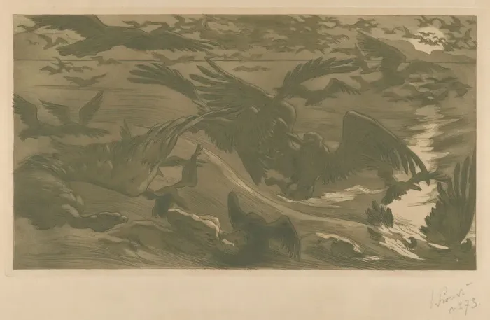 Framed Print : Oiseaux de proie (Birds of prey), 1893. Creator: Prouve, Victor (1858-1943) Framed Print : Oiseaux de proie (Birds of prey), 1893. Creator: Prouve, Victor (1858-1943)