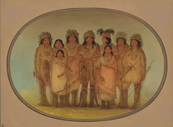 Framed Print : Nine Ojibbeway Indians in London, 1861 / 1869. Creator: George Catlin Framed Print : Nine Ojibbeway Indians in London, 1861 / 1869. Creator: George Catlin